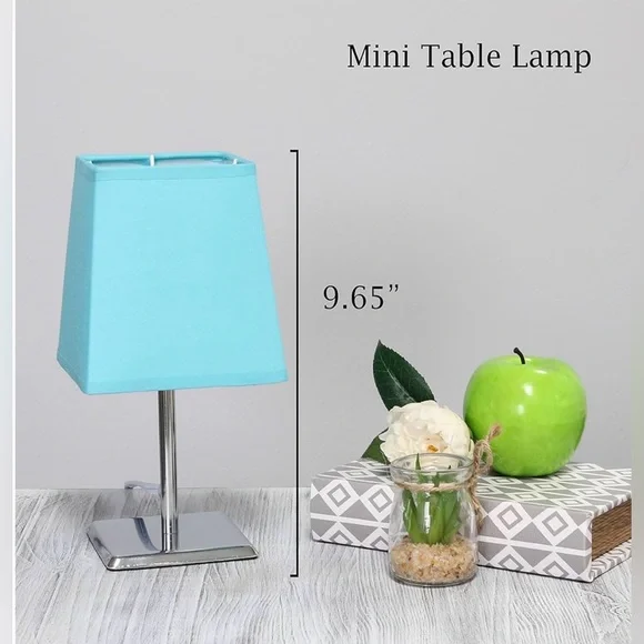 Simple Designs Mini Chrome Squared Empire Fabric Shade Table Lamp,Blue - Picture 6 of 10